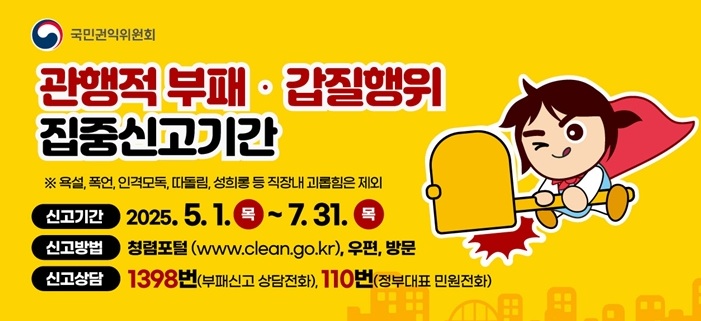 관행적 부패행위, 갑질행위 등  행동강령 위반행위 집중신고 기간